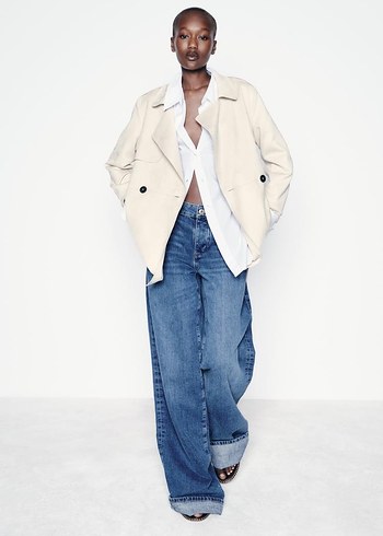 Zara Bej Süet Kemerli Midi Trençkot - Görsel 5