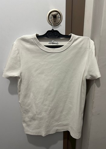 Zara Beyaz Pamuklu Kadın Kısa Kollu Tişört - Görsel 3