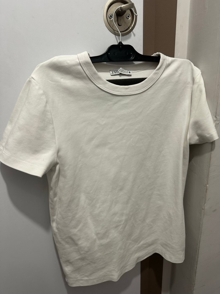 Zara Beyaz Pamuklu Kadın Kısa Kollu Tişört - Görsel 5