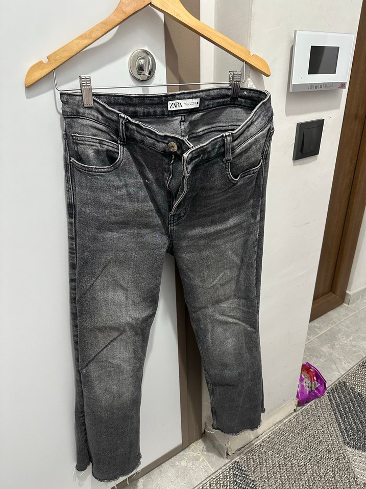 Zara high waist jean Gri Midi Kadın Denim Pantolon - Görsel 4