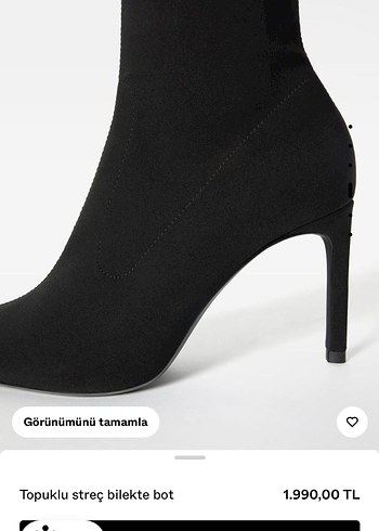 BershkaSiyah Süet Topuklu Streç Bilekte Bot - Görsel 3