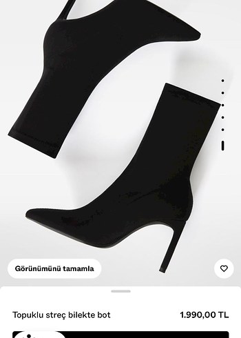 BershkaSiyah Süet Topuklu Streç Bilekte Bot - Görsel 5