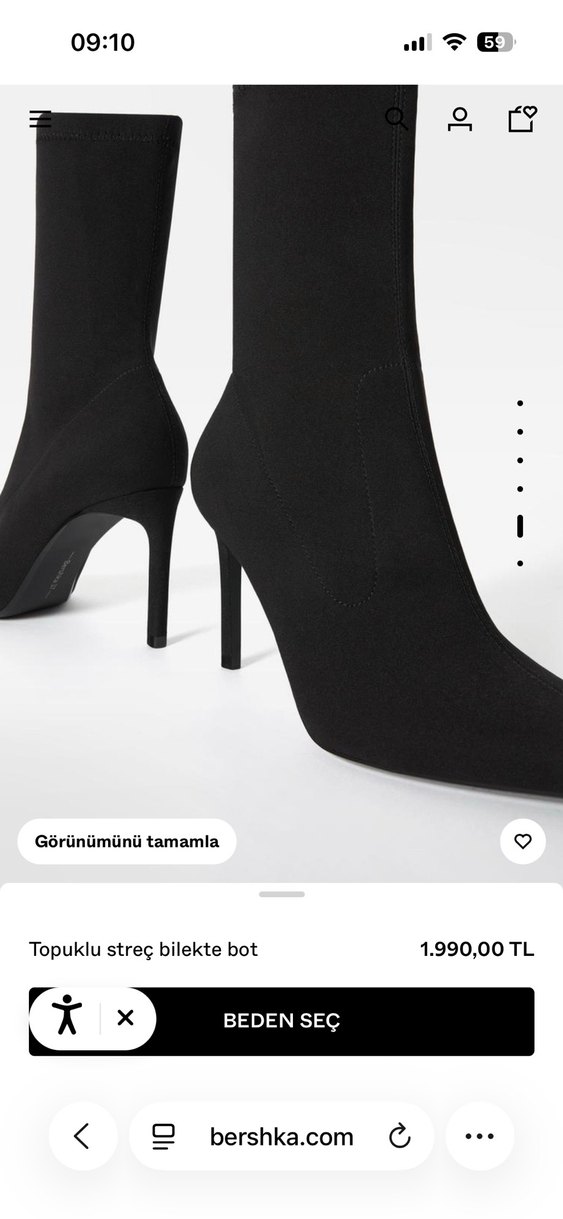 BershkaSiyah Süet Topuklu Streç Bilekte Bot - Görsel 4