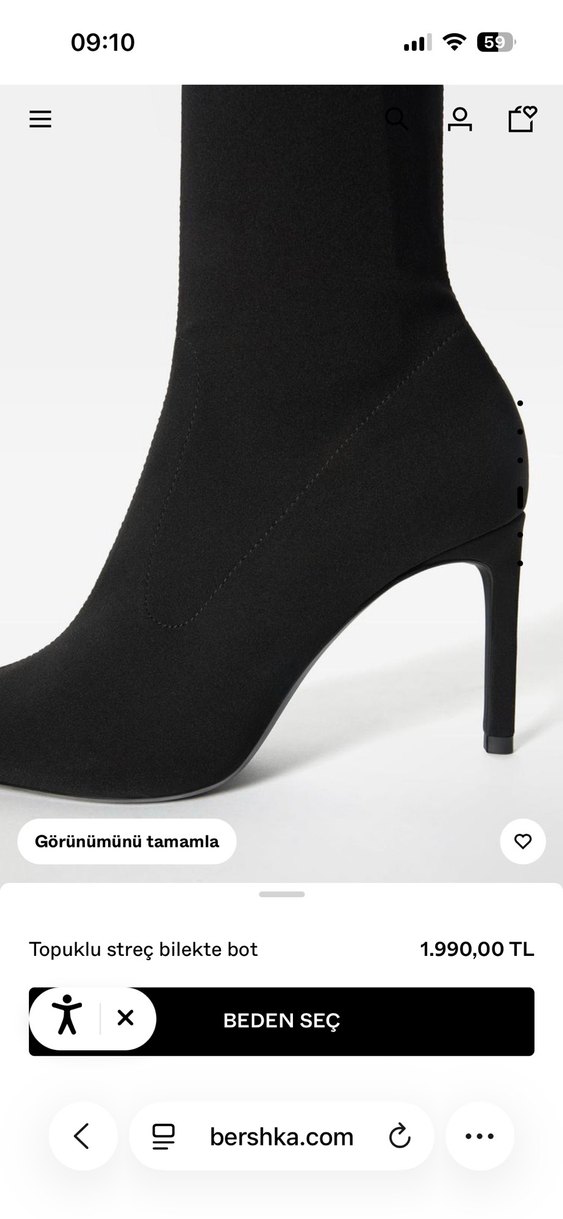 BershkaSiyah Süet Topuklu Streç Bilekte Bot - Görsel 3