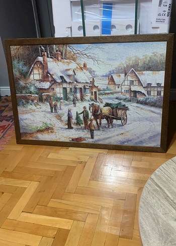 Beden Kış Manzaralı Kahverengi Çerçeveli Puzzle