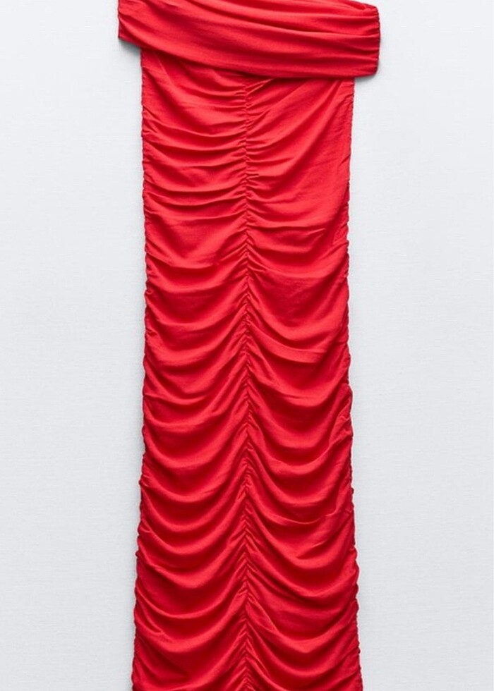 Zara Asimetrik Drapeli Triko Elbise - Görsel 3