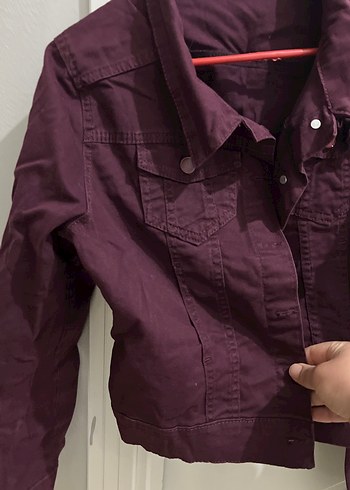 Bordo Düğmeli Kadın Kot Ceket - Görsel 3