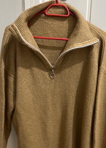 Kadın Kahverengi Yünlü Yarım Fermuarlı Kazak - Görsel 2