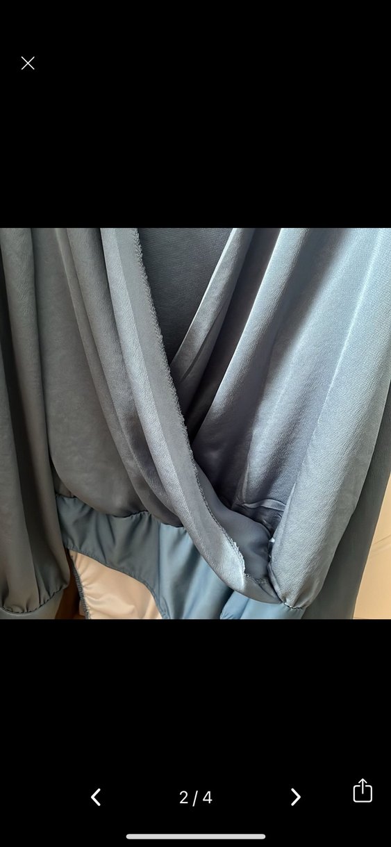 Çıtçıtlı zıbınlı Mavi Saten kravuze Bluzu - Görsel 3