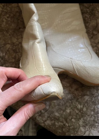 Bej  Kroko Dizaltı Topuklu Çizme - Görsel 5