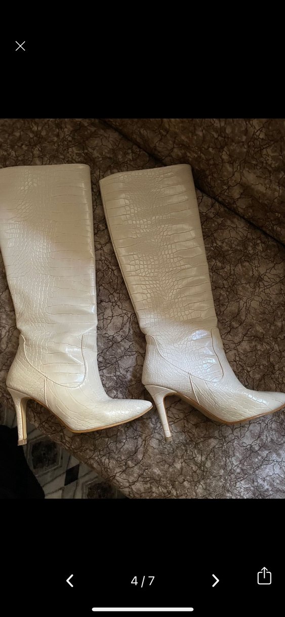 Bej  Kroko Dizaltı Topuklu Çizme - Görsel 4