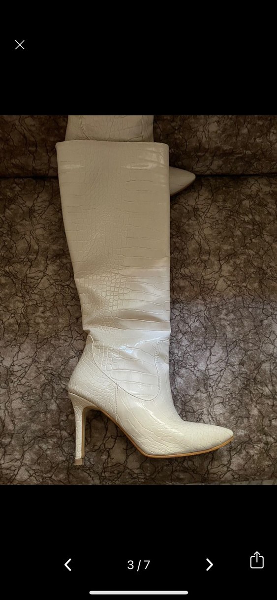 Bej  Kroko Dizaltı Topuklu Çizme - Görsel 3