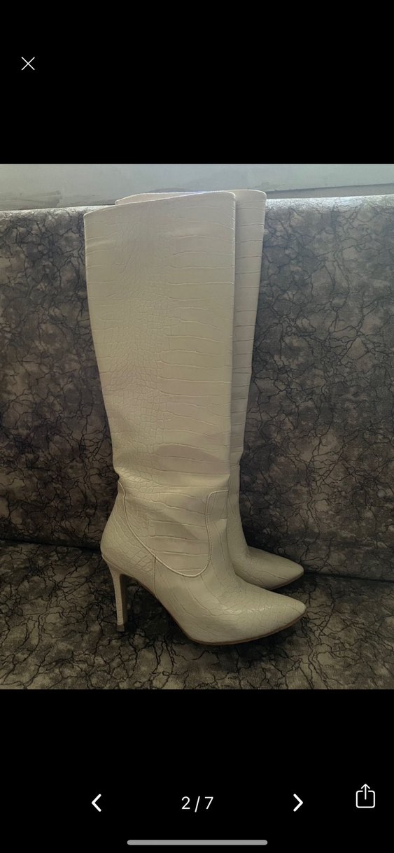 Bej  Kroko Dizaltı Topuklu Çizme - Görsel 2