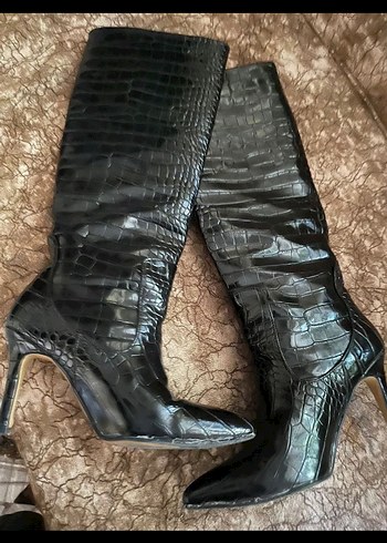 Modapigo Kroko Siyah Dizaltı Topuklu Çizme - Görsel 5