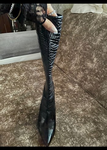 Modapigo Kroko Siyah Dizaltı Topuklu Çizme - Görsel 3