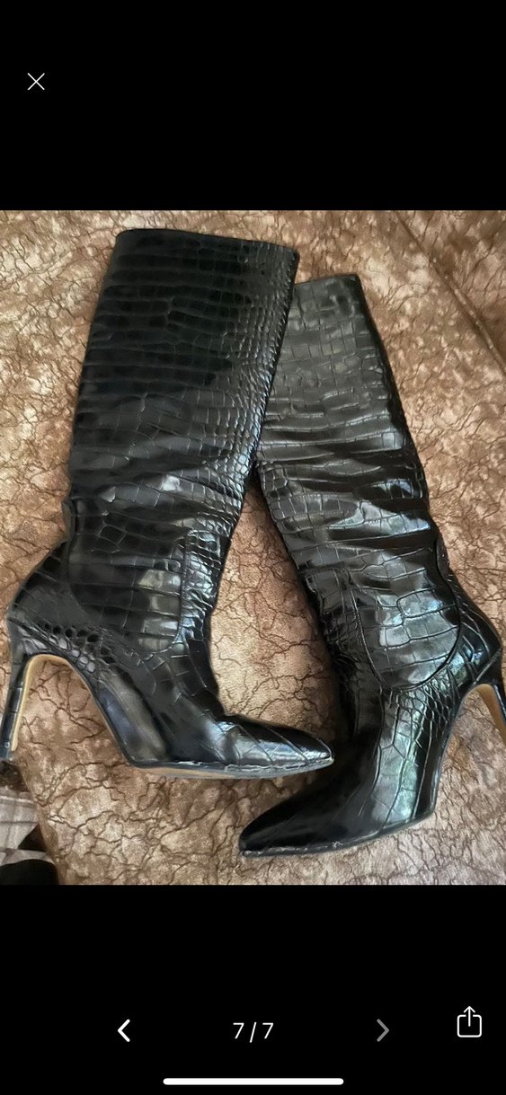 Modapigo Kroko Siyah Dizaltı Topuklu Çizme - Görsel 5