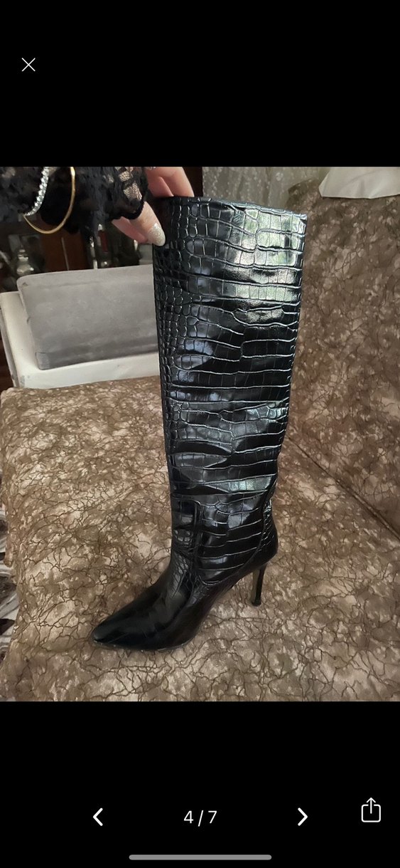 Modapigo Kroko Siyah Dizaltı Topuklu Çizme - Görsel 4