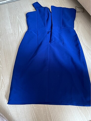 saks mavisi tek omuz elbise - Görsel 6