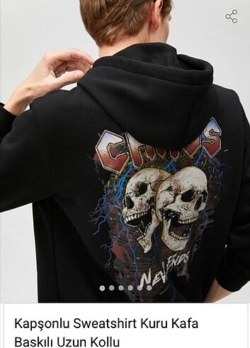 koton siyah kuru kafa kapüşonlu sweatshirt