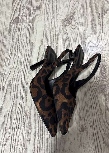Leopar Desenli Kahverengi Süet Stiletto - Görsel 5