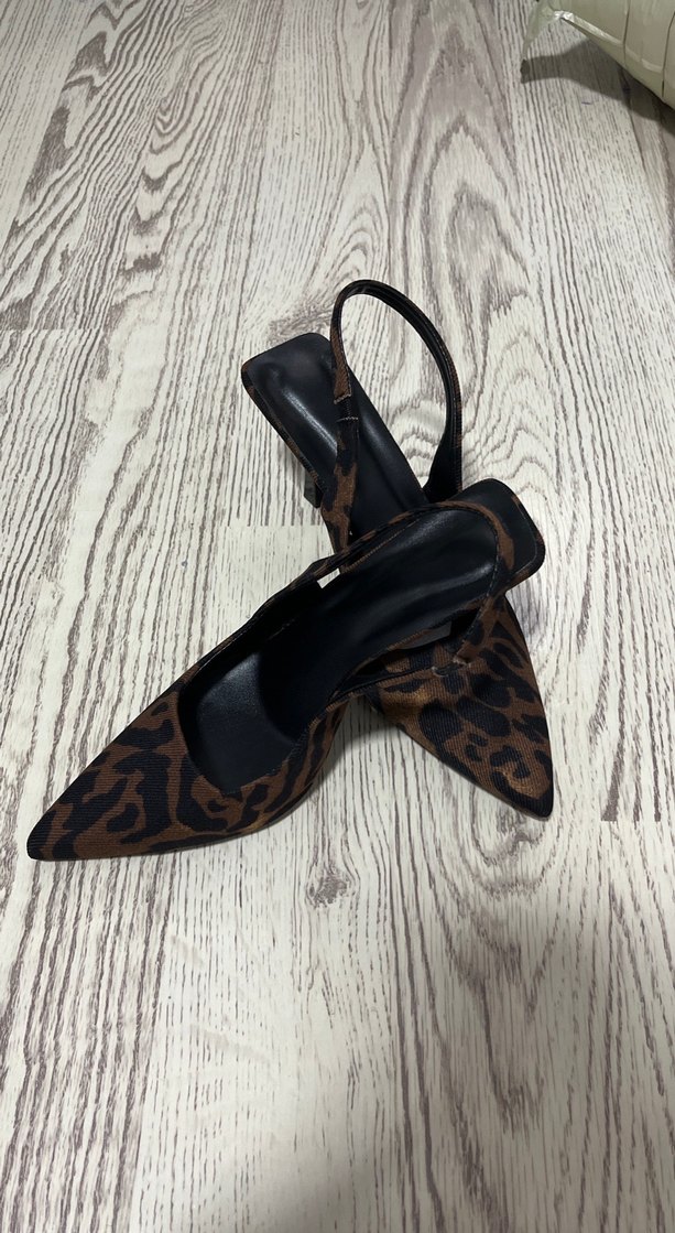 Leopar Desenli Kahverengi Süet Stiletto - Görsel 4