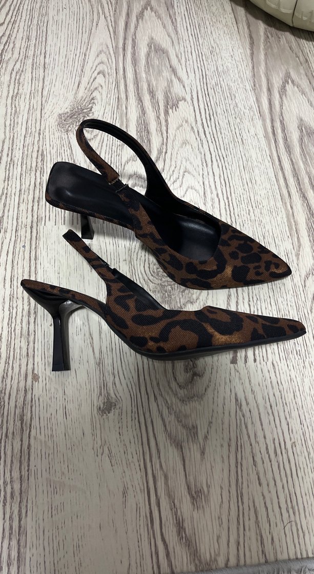 Leopar Desenli Kahverengi Süet Stiletto - Görsel 2