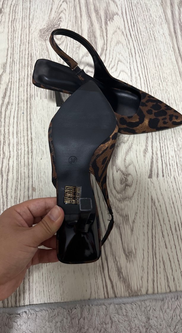 Leopar Desenli Kahverengi Süet Stiletto - Görsel 3
