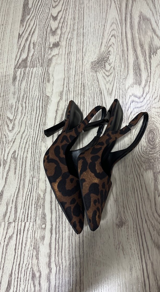 Leopar Desenli Kahverengi Süet Stiletto - Görsel 5