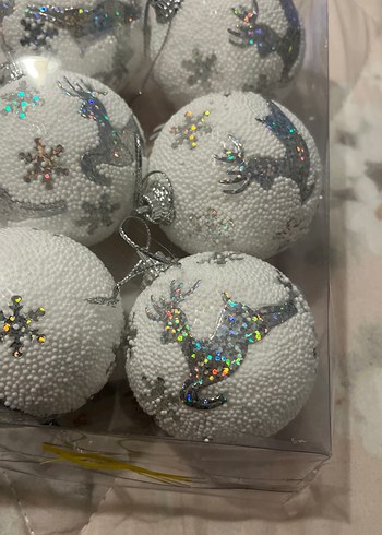 Geyik ve kar tanesi desenli beyaz yılbaşı süsü seti - Görsel 2