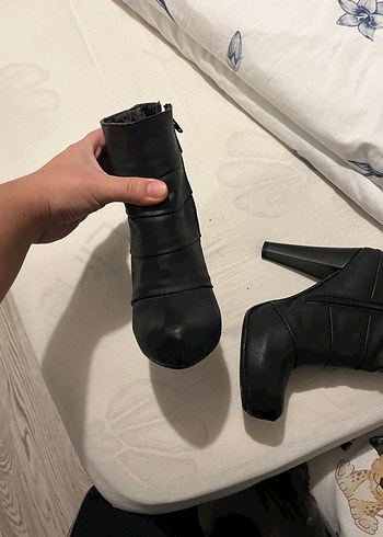 Siyah Deri Platform Topuklu Kadın Bot - Görsel 2