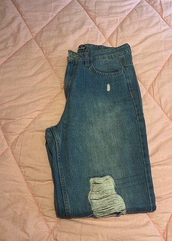 Mavi Yırtık Detaylı Bol Kesim Kadın Kot Pantolon - Görsel 3