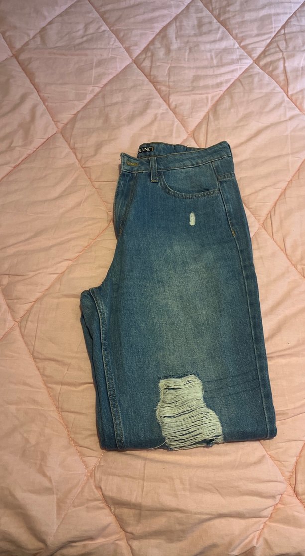 Mavi Yırtık Detaylı Bol Kesim Kadın Kot Pantolon - Görsel 3