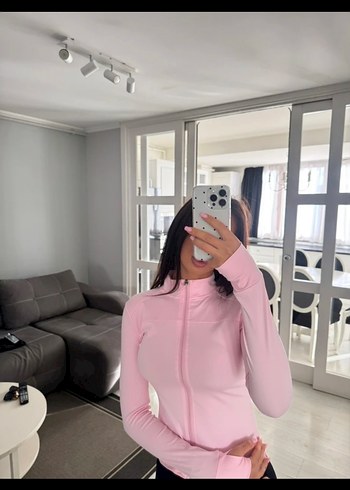 Pembe Uzun Kollu Yüksek Yakalı Spor Üst