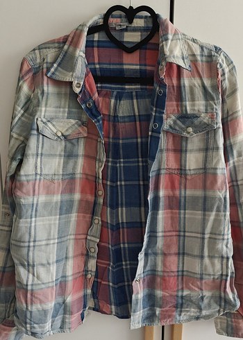 kareli Düğmeli, Uzun Kollu Kadın Gömlek - Görsel 4