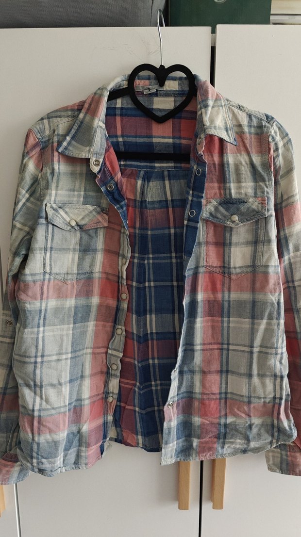 kareli Düğmeli, Uzun Kollu Kadın  Gömlek - Görsel 4