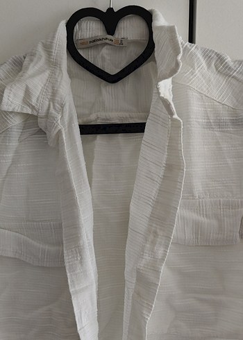 Düğmeli Beyaz Keten Kadın Gömlek - Görsel 3