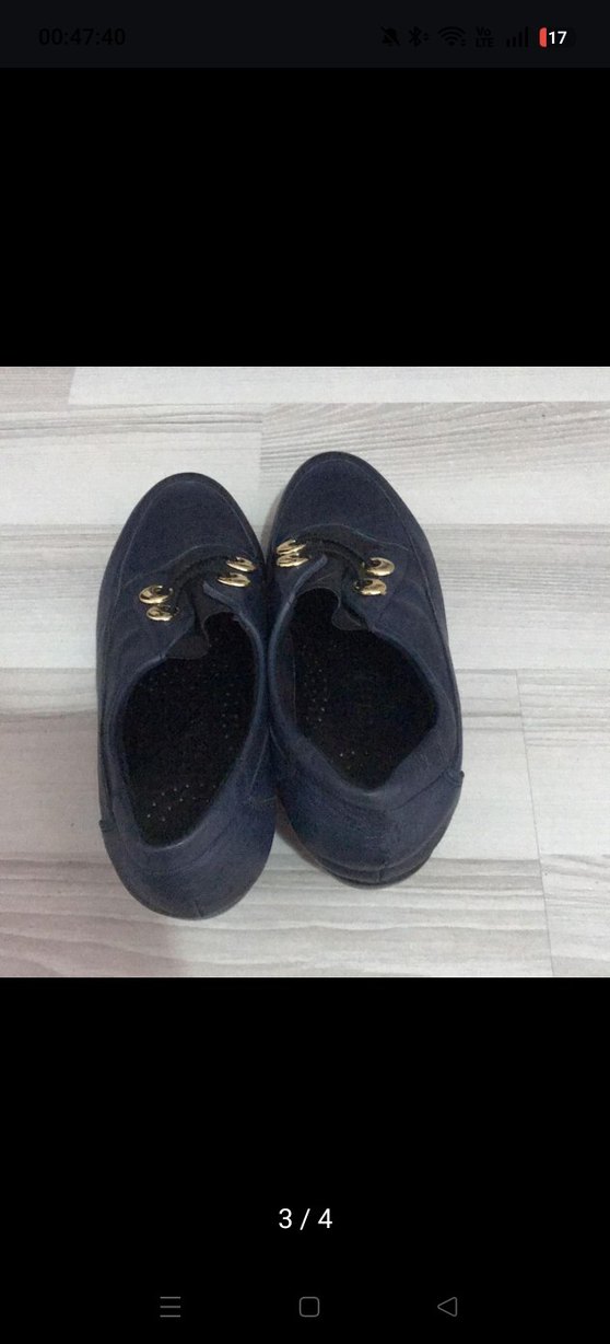 Düğmeli Lacivert Kadın Dolgu Topuk Ayakkabı - Görsel 2