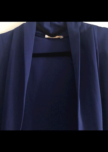 Uzun Kollarsız Mavi Kadın Yelek - Görsel 2