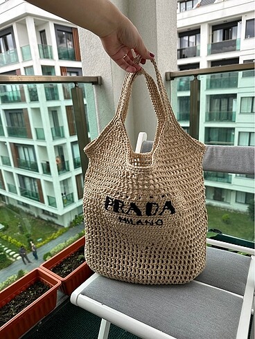  Beden camel Renk Prada hasır çanta,