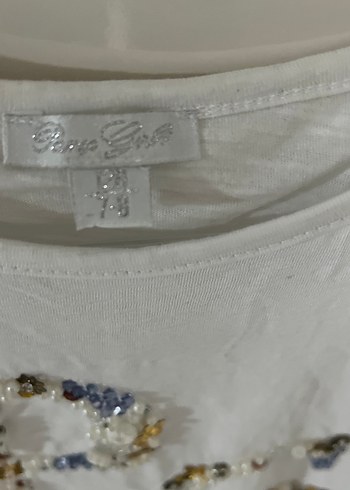 Kızlar için Payetli Beyaz Bohem Tişört - Görsel 2