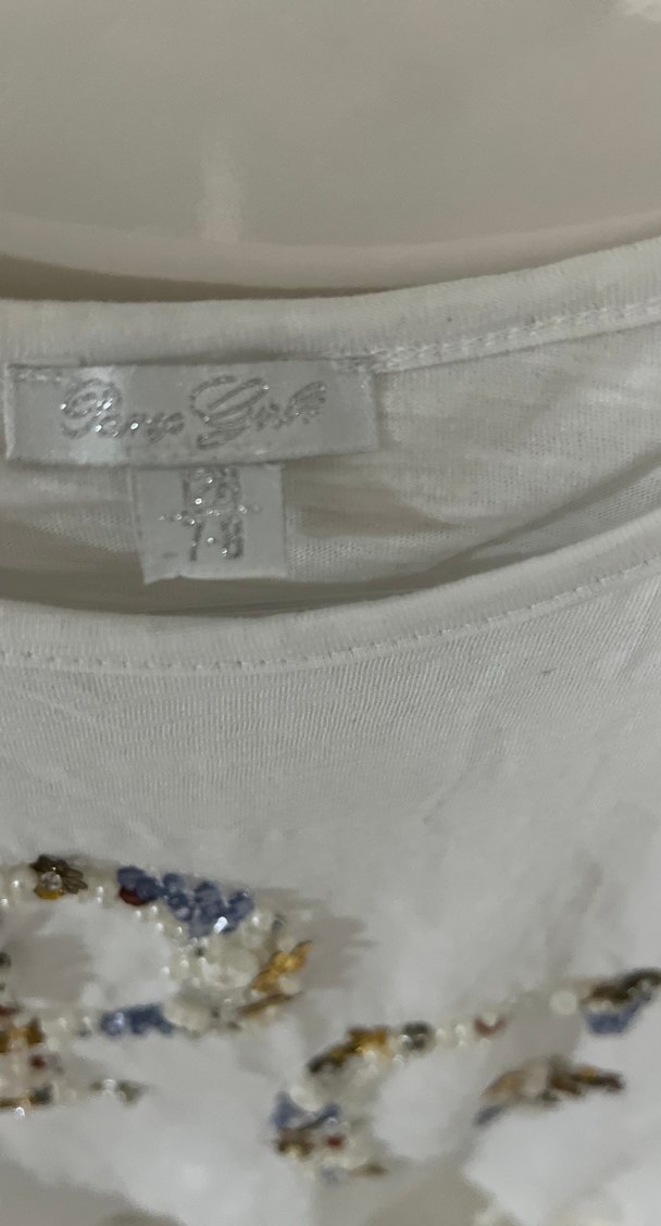 Kızlar için Payetli Beyaz Bohem Tişört - Görsel 2