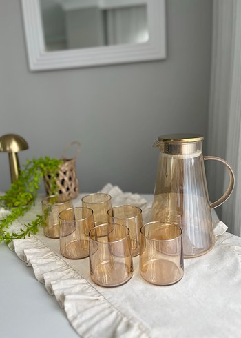 Gold Renkli Cam Sürahi ve 6 Bardak Seti - Görsel 3