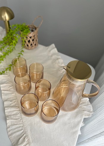 Gold Renkli Cam Sürahi ve 6 Bardak Seti - Görsel 2