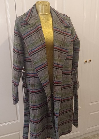 Gri Kuşaklı Yün Kadın Kaban - Görsel 2