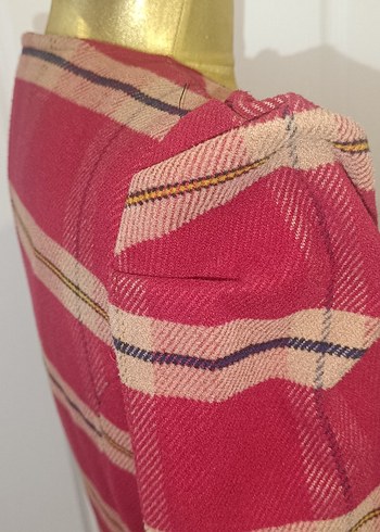 Uzun Bordo Çizgili Kadın Kaban - Görsel 5