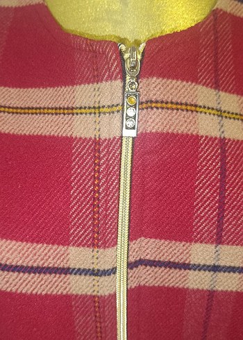 Uzun Bordo Çizgili Kadın Kaban - Görsel 2