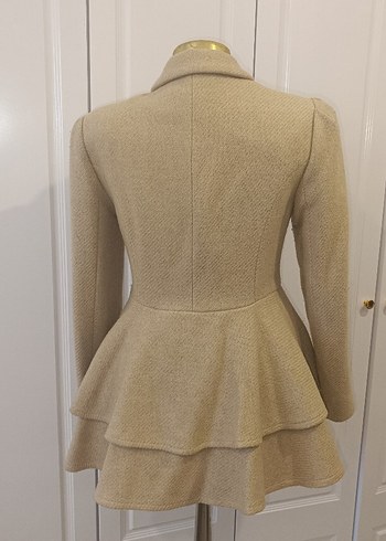 Bej Kadın Yün Kemerli Midi Klasik Ceket - Görsel 3