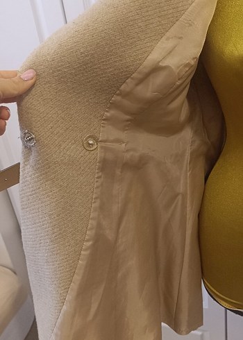 Bej Kadın Yün Kemerli Midi Klasik Ceket - Görsel 6