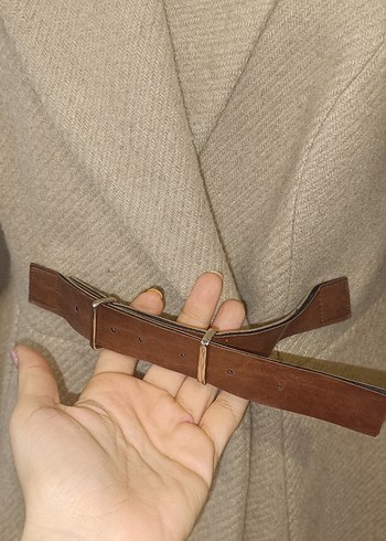 Bej Kadın Yün Kemerli Midi Klasik Ceket - Görsel 5