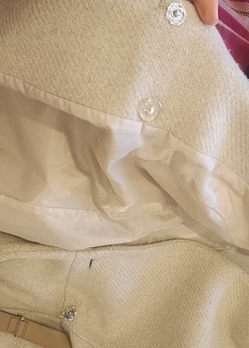 Bej Kadın Yün Kemerli Midi Klasik Ceket - Görsel 7